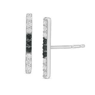 0.12 CT. T.W. Enhanced Black and White Diamond Bar Stud Earrings in Sterling Silver