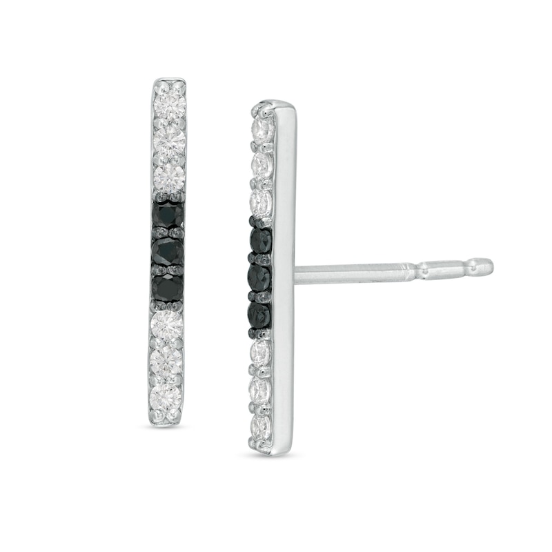 0.12 CT. T.W. Enhanced Black and White Diamond Bar Stud Earrings in Sterling Silver|Peoples Jewellers
