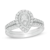 Thumbnail Image 0 of 0.18 CT. T.W. Pear-Shaped Multi-Diamond Frame Vintage-Style Bridal Set in Sterling Silver