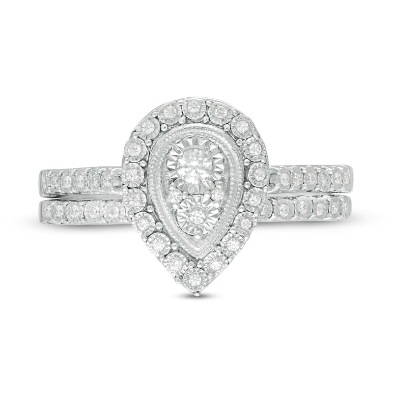 0.18 CT. T.W. Pear-Shaped Multi-Diamond Frame Vintage-Style Bridal Set in Sterling Silver|Peoples Jewellers