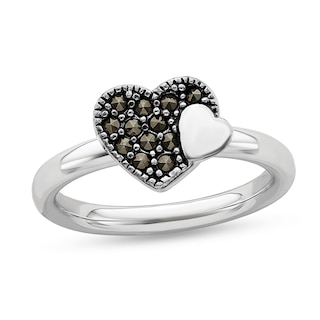 Stackable Expressions™ Marcasite Double Hearts Ring in Sterling Silver