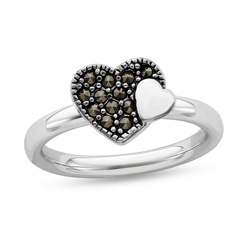 Stackable Expressions™ Marcasite Double Hearts Ring in Sterling Silver|Peoples Jewellers