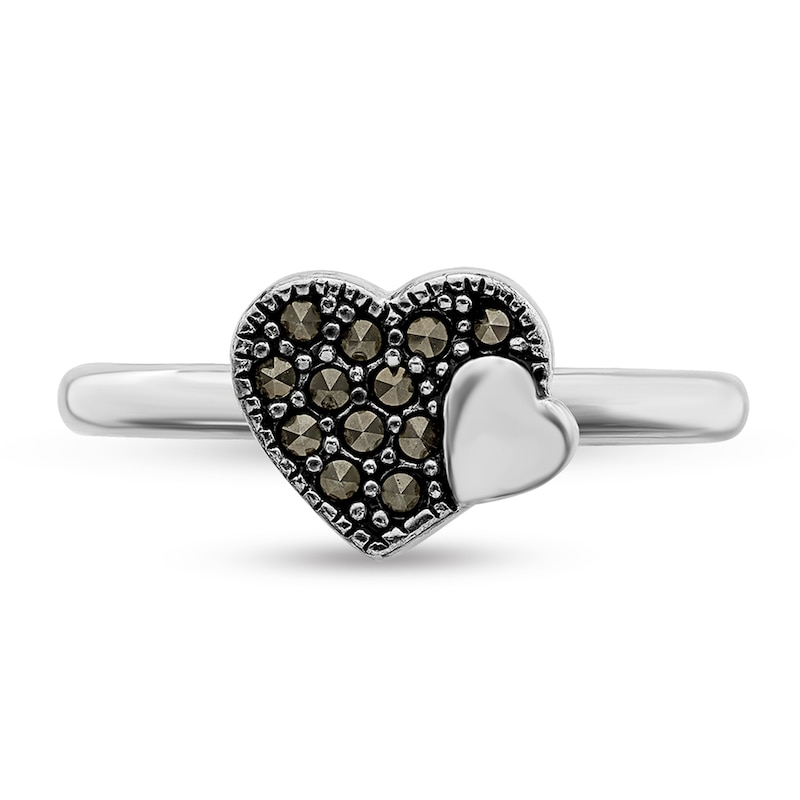 Stackable Expressions™ Marcasite Double Hearts Ring in Sterling Silver