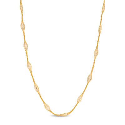 Oval Cubic Zirconia Mesh Cage Station Necklace in 14K Gold