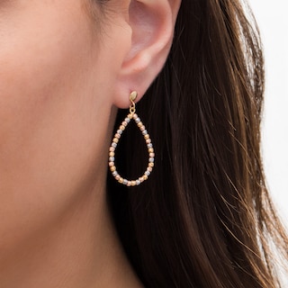 Diamond-Cut Beaded Open Teardrop Earrings in 14K Tri-Tone Gold