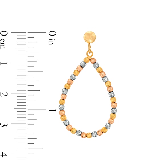 Diamond-Cut Beaded Open Teardrop Earrings in 14K Tri-Tone Gold