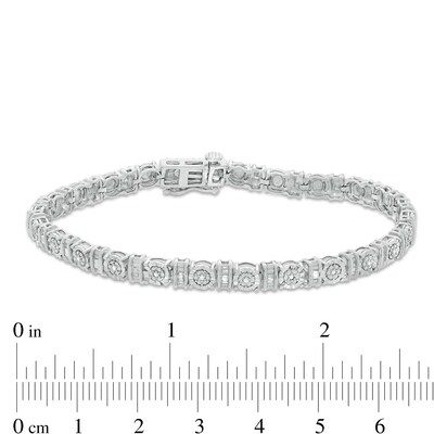 0.25 CT. T.W. Baguette and Round Diamond Tennis Bracelet in Sterling Silver - 7.5"