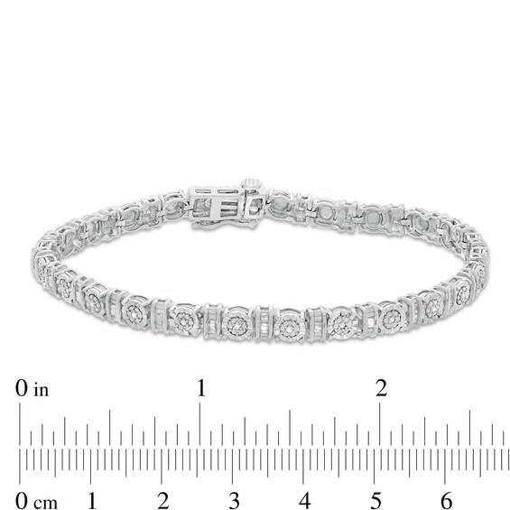 0.25 CT. T.W. Baguette and Round Diamond Tennis Bracelet in Sterling Silver - 7.5"