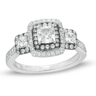 Vera Wang Love Collection 1.25 CT. T.W. Cushion-Cut Diamond Frame Engagement Ring in 14K White Gold with Black Rhodium