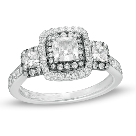 Vera Wang Love Collection 1.25 CT. T.W. Cushion-Cut Diamond Frame Engagement Ring in 14K White Gold with Black Rhodium