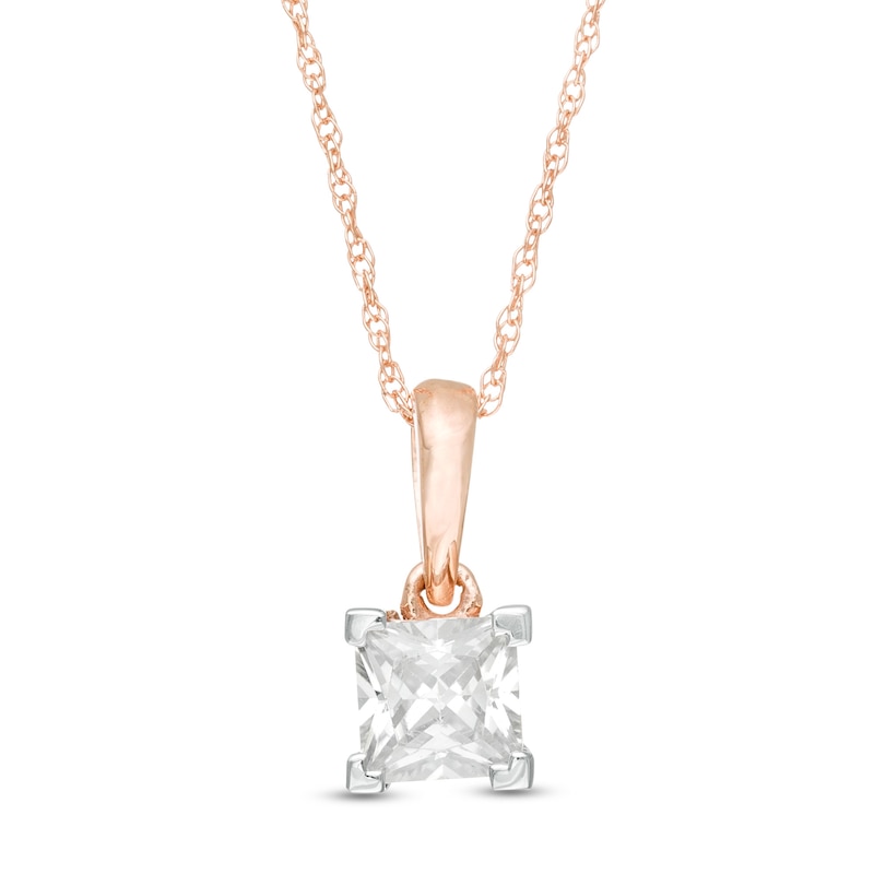 Main Image 1 of 0.45 CT. Princess-Cut Diamond Solitaire Pendant in 10K Rose Gold