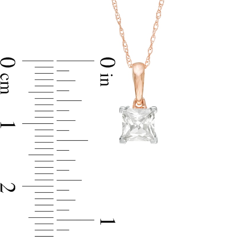 Main Image 3 of 0.69 CT. Princess-Cut Diamond Solitaire Pendant in 10K Rose Gold