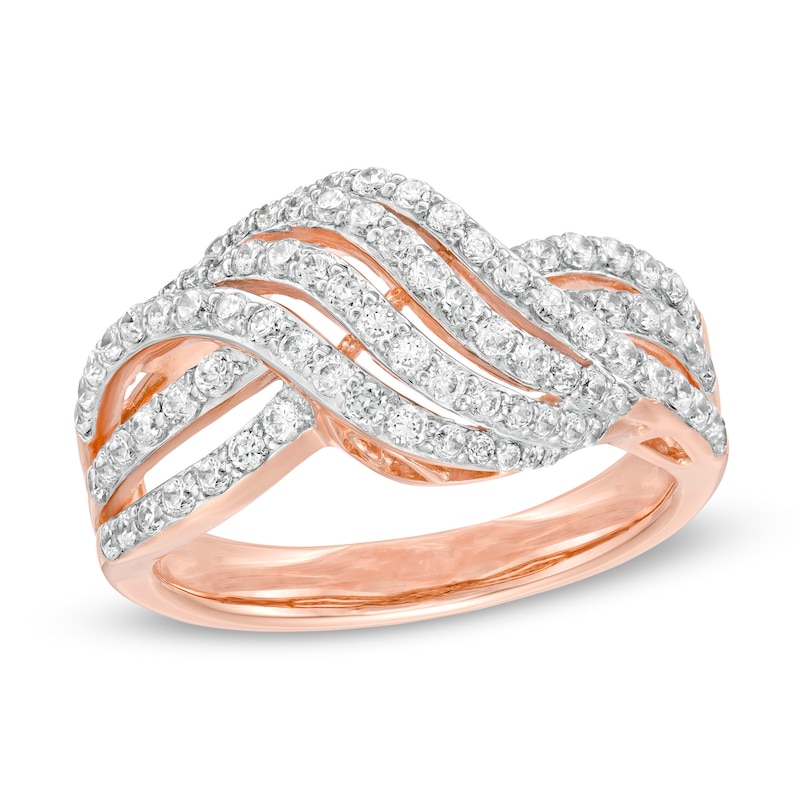 1.00 CT. T.W. Diamond Multi-Row Wave Crossover Ring in 10K Rose Gold|Peoples Jewellers