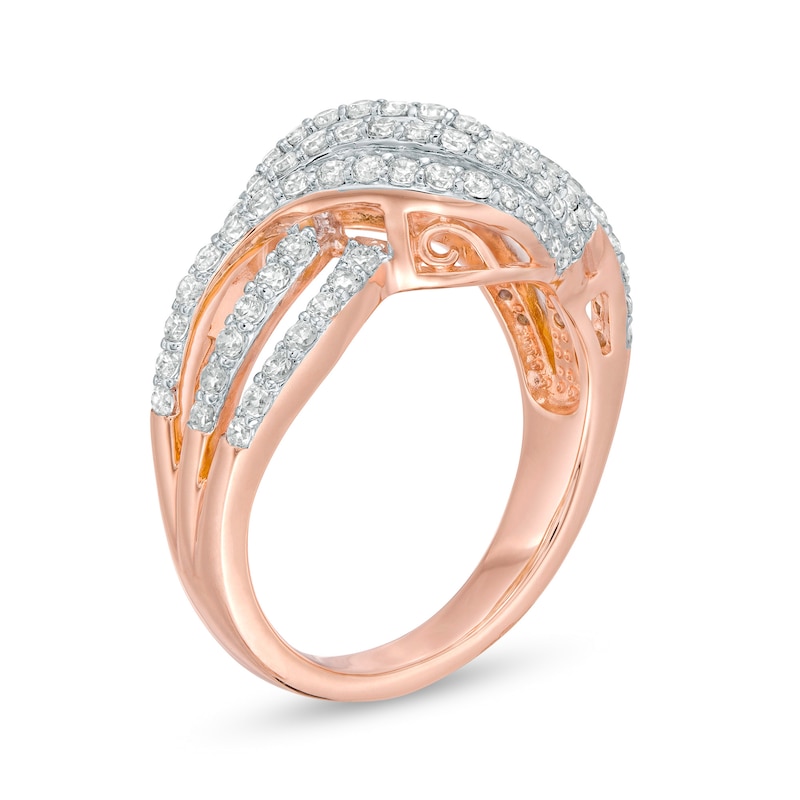 1.00 CT. T.W. Diamond Multi-Row Wave Crossover Ring in 10K Rose Gold|Peoples Jewellers