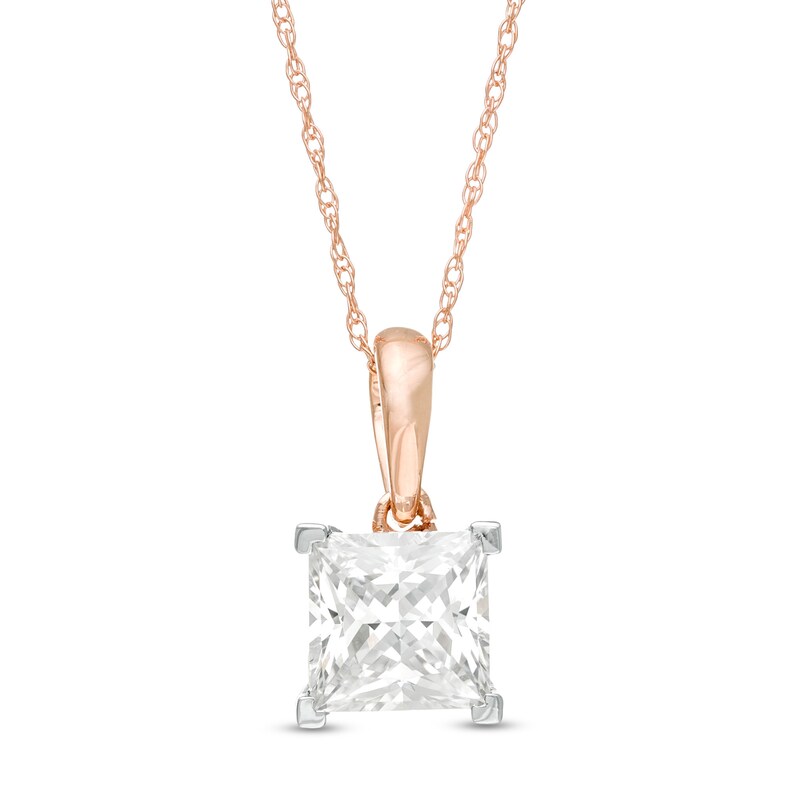 Main Image 1 of 0.95 CT. Princess-Cut Diamond Solitaire Pendant in 10K Rose Gold