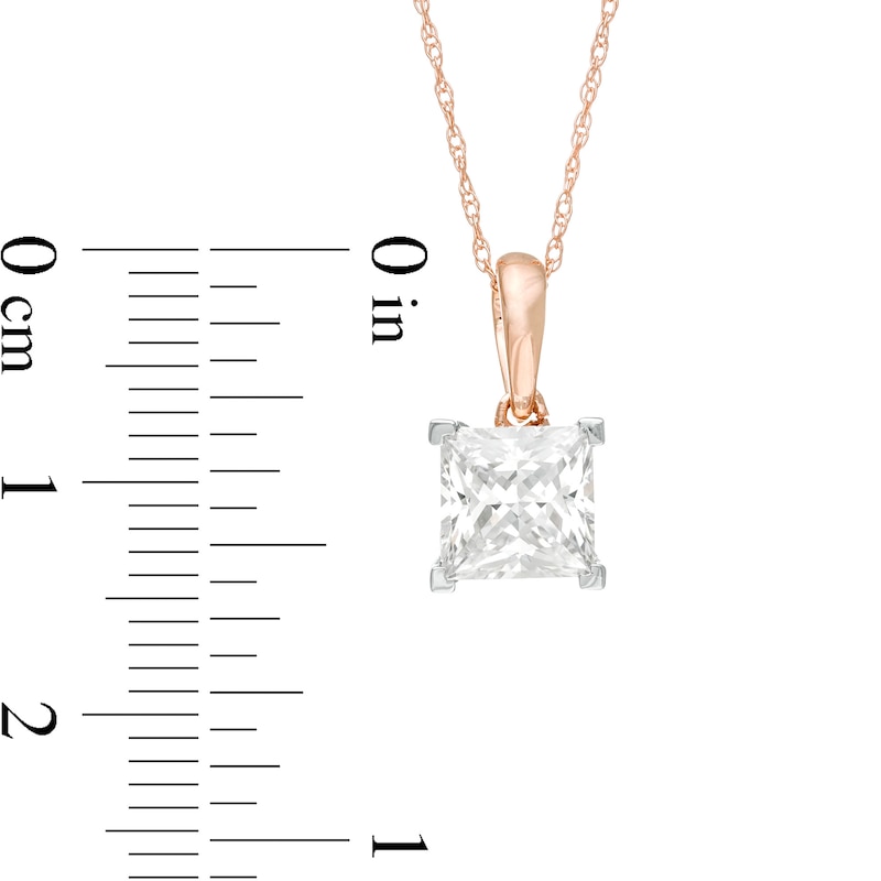 Main Image 3 of 0.95 CT. Princess-Cut Diamond Solitaire Pendant in 10K Rose Gold