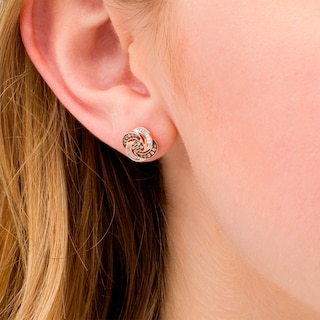 0.28 CT. T.W. Champagne and White Composite Diamond Swirl Stud Earrings in 10K Rose Gold