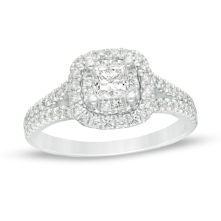 1.00 CT. T.W. Princess-Cut Diamond Double Frame Split Shank Engagement Ring in 14K White Gold