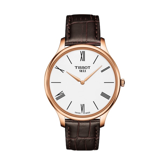 Men's Tissot Tradition Rose-Tone Strap Watch with White Dial (Model: T063.409.36.018.00)