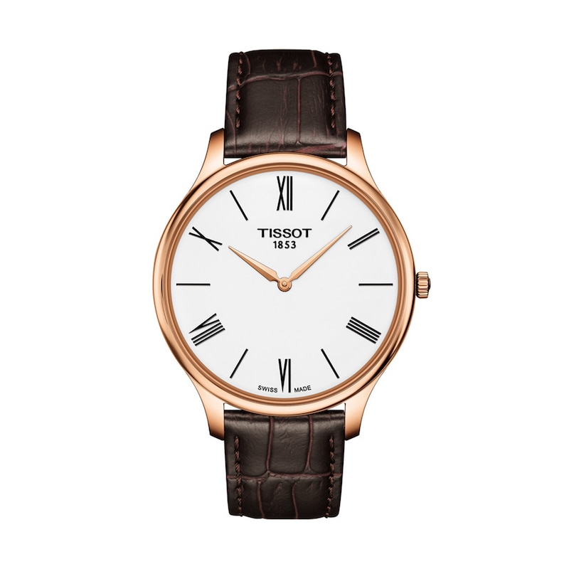 Men's Tissot Tradition Rose-Tone Strap Watch with White Dial (Model: T063.409.36.018.00)|Peoples Jewellers