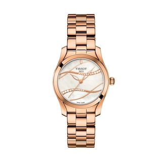 Ladies' Tissot T-Wave Diamond Accent Rose-Tone Watch with Mother-of-Pearl Dial (Model: T112.210.33.111.00)