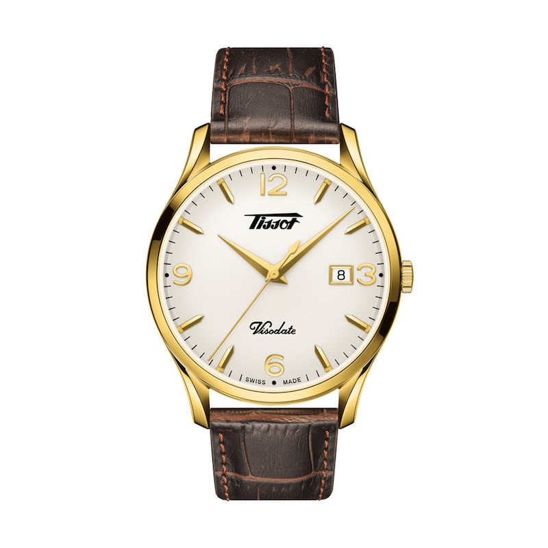 Men's Tissot Heritage Visodate Gold-Toned Strap Watch with White Dial (Model: T118.410.36.277.00)