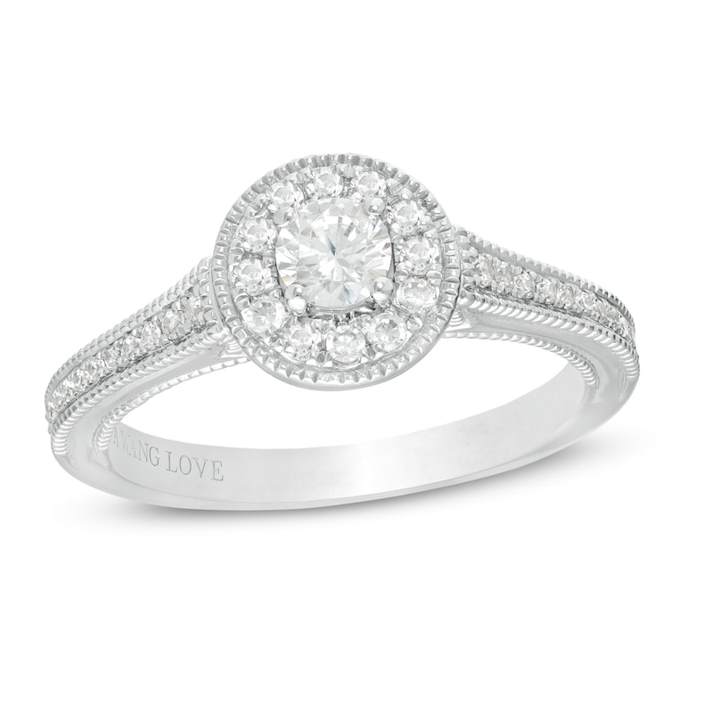 Vera Wang Love Collection 0.45 CT. T.W. Diamond Frame Vintage-Style Engagement Ring in 14K White Gold