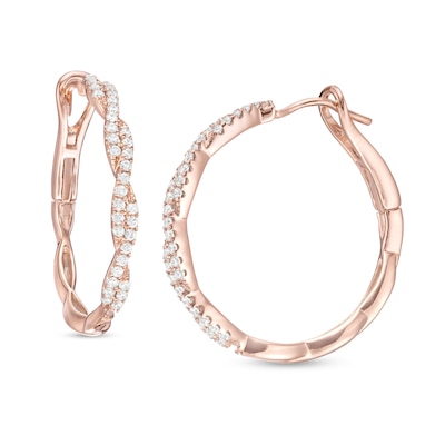 0.50 CT. T.W. Diamond Twist Hoop Earrings in 10K Rose Gold