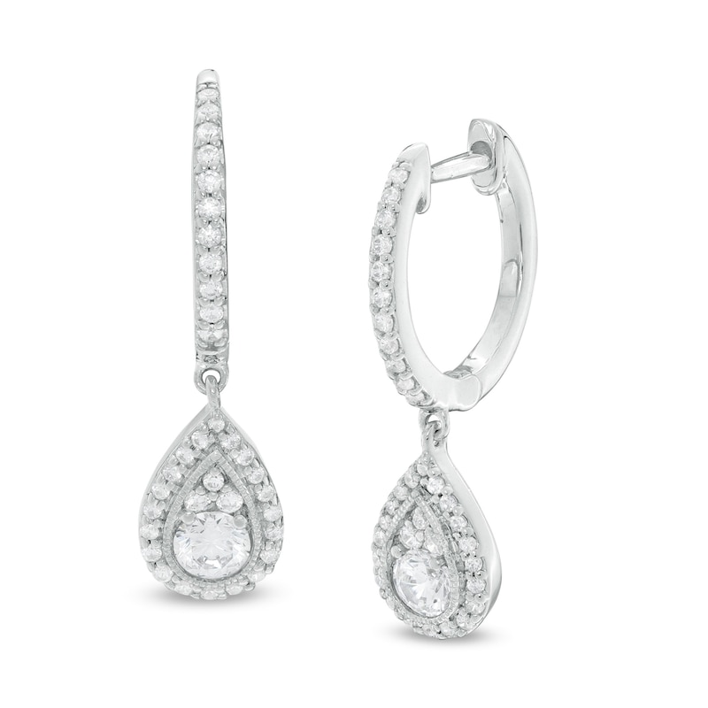 0.69 CT. T.W. Certified Diamond Pear-Shaped Frame Drop Earrings in 14K White Gold (I/I2)|Peoples Jewellers