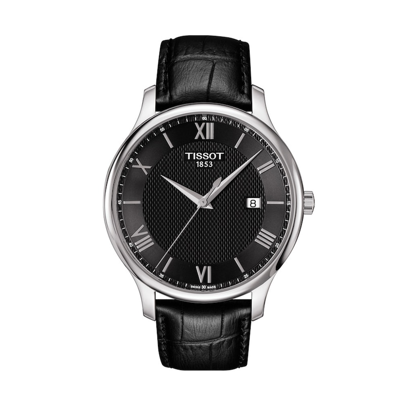 Men's Tissot Tradition Strap Watch with Black Dial (Model: T063.610.16.058.00)
