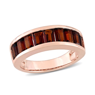 Baguette-Cut Garnet Band in Sterling Silver with Rose Rhodium