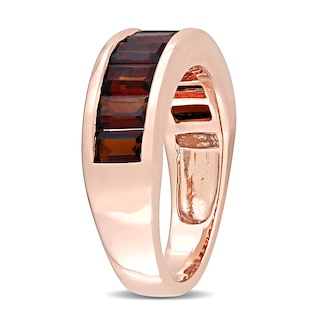 Baguette-Cut Garnet Band in Sterling Silver with Rose Rhodium