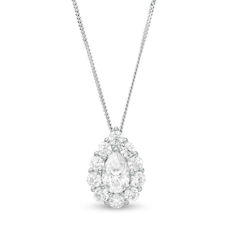 1.58 CT. T.W. Certified Pear-Shaped Diamond Scallop Frame Pendant in 14K White Gold (I/I1)|Peoples Jewellers