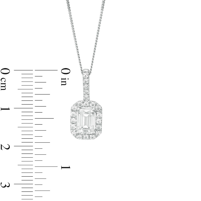 0.95 CT. T.W. Certified Emerald-Cut Diamond Octagonal Frame Drop Pendant in 14K White Gold (I/I1)