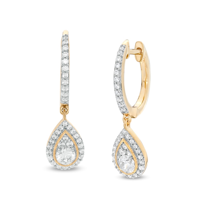 0.69 CT. T.W. Certified Diamond Pear-Shaped Frame Drop Earrings in 14K Gold (I/I2)