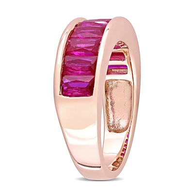 Baguette-Cut Lab-Created Ruby Band in Sterling Silver with Rose Rhodium