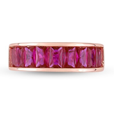 Baguette-Cut Lab-Created Ruby Band in Sterling Silver with Rose Rhodium