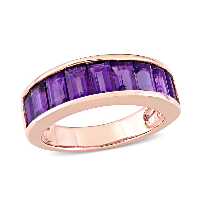 Baguette-Cut Amethyst Band in Sterling Silver with Rose Rhodium|Peoples Jewellers