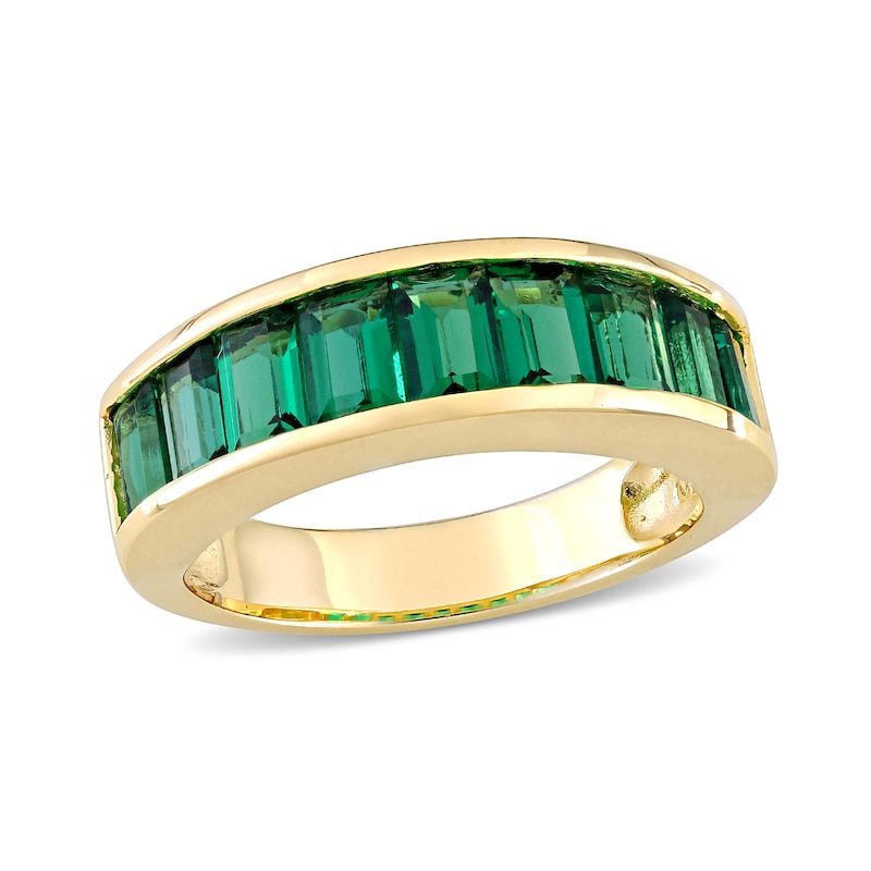Baguette-Cut Lab-Created Emerald Band in Sterling Silver with Yellow Rhodium|Peoples Jewellers