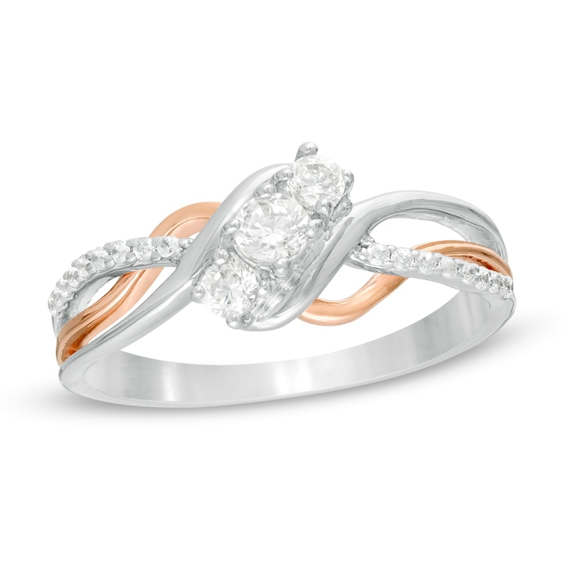 0.29 CT. T.W. Diamond Three Stone Bypass Engagement Ring in 10K Two-Tone Gold|Peoples Jewellers