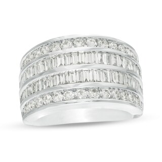 1.98 CT. T.W. Baguette and Round Diamond Multi-Row Anniversary Ring in 10K White Gold