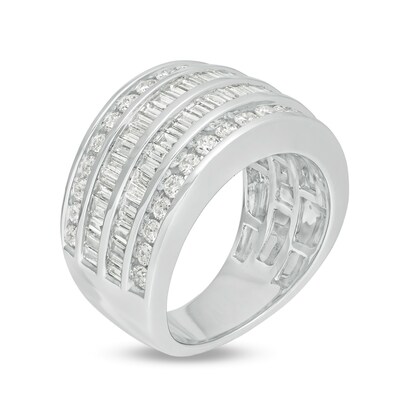 1.98 CT. T.W. Baguette and Round Diamond Multi-Row Anniversary Ring in 10K White Gold