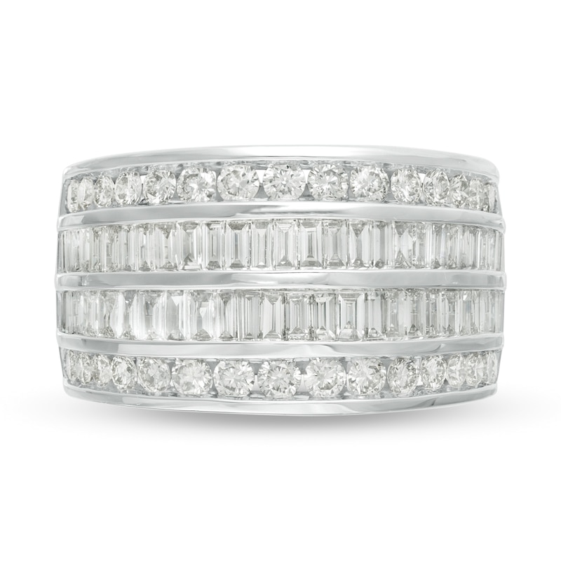 1.98 CT. T.W. Baguette and Round Diamond Multi-Row Anniversary Ring in 10K White Gold