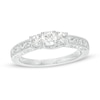 0.45 CT. T.W. Diamond Three Stone Filigree Engagement Ring in 10K White Gold