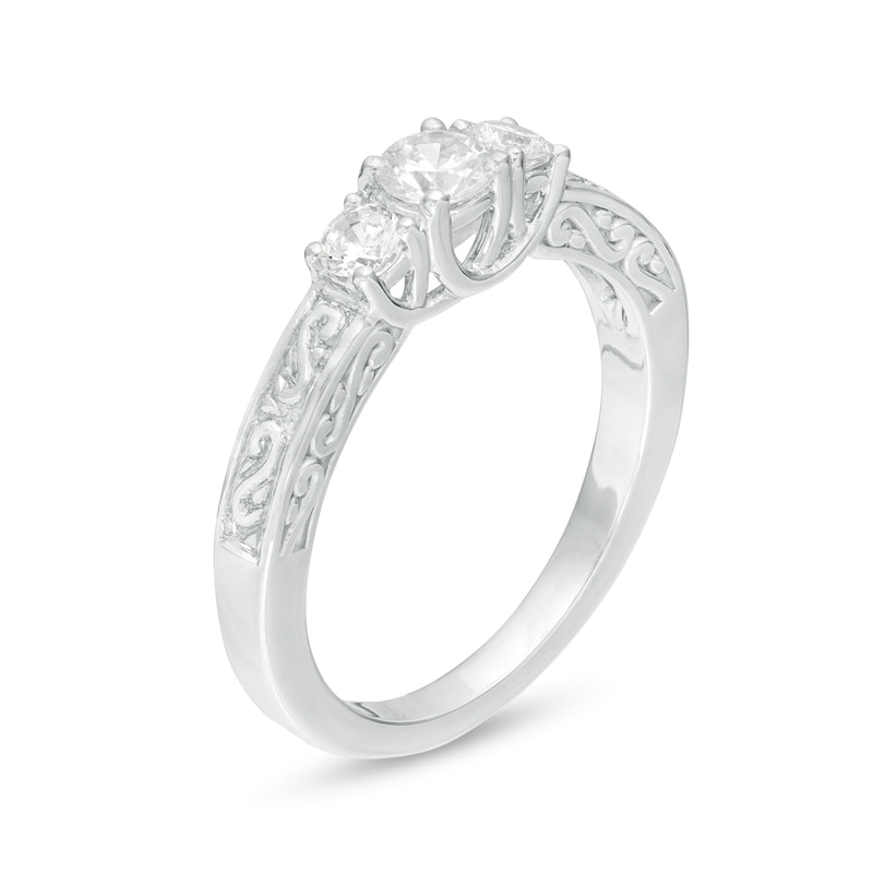 0.45 CT. T.W. Diamond Three Stone Filigree Engagement Ring in 10K White Gold|Peoples Jewellers