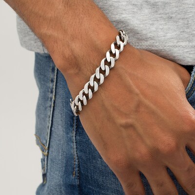 Vera Wang Men 11.0mm Oxidized Curb Chain Bracelet in Sterling Silver - 8.5"