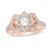 Thumbnail Image 0 of 0.58 CT. T.W. Diamond Flower Frame Vintage-Style Engagement Ring in 10K Rose Gold