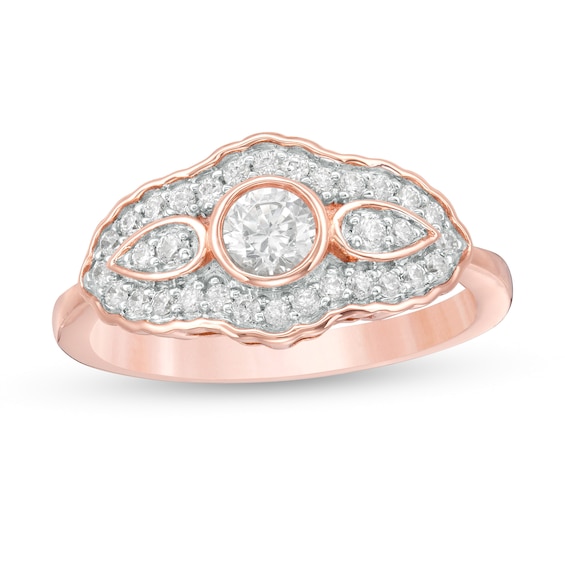 0.45 CT. T.W. Diamond Scallop Frame Engagement Ring in 10K Rose Gold