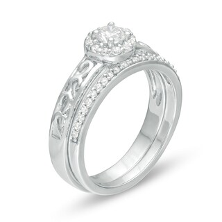 0.45 CT. T.W. Diamond Frame Filigree Bridal Set in 10K White Gold