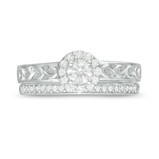 0.45 CT. T.W. Diamond Frame Filigree Bridal Set in 10K White Gold